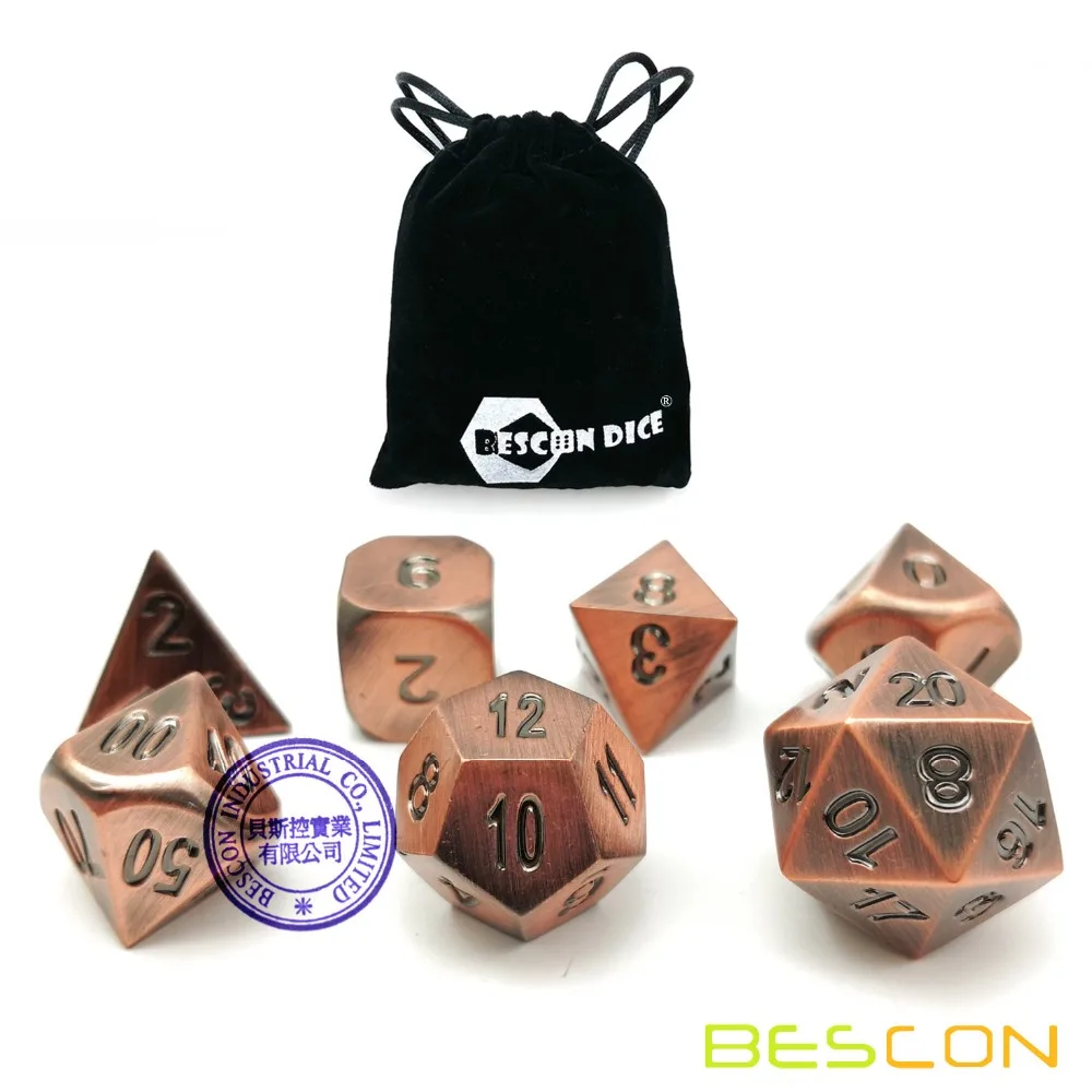 Bescon Zware Oude Brons Massief Metalen Dobbelstenen Set, oude Metallic Polyhedral D & D Rpg Game Dice 7 Pcs Set