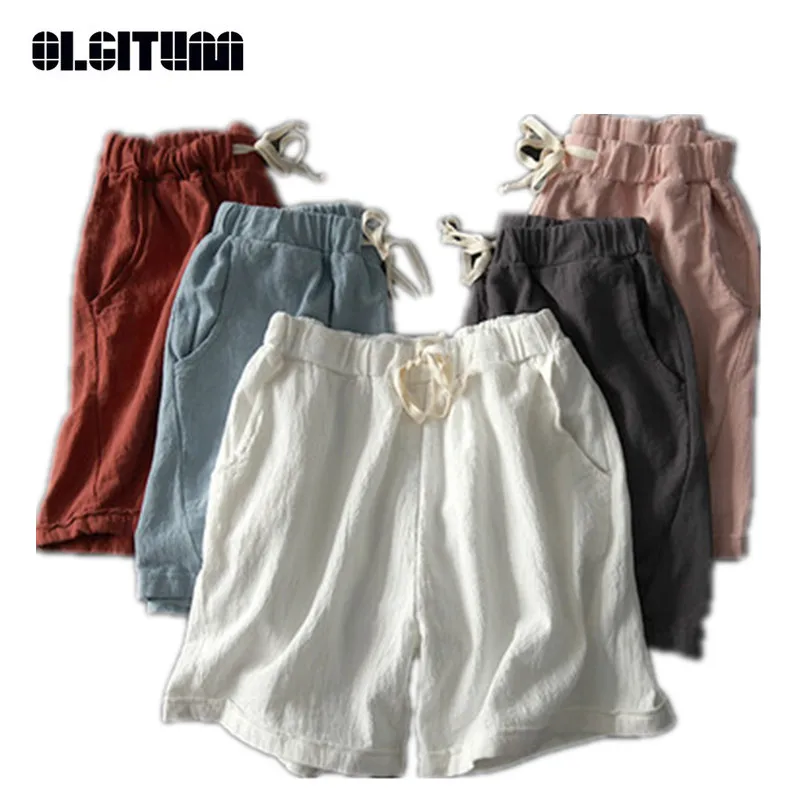 New OLGITUM 2020 Hot Sale Women Loose Short Fashion Women's Linen Shorts Casual Shorts Plus Size M-4XL PT123