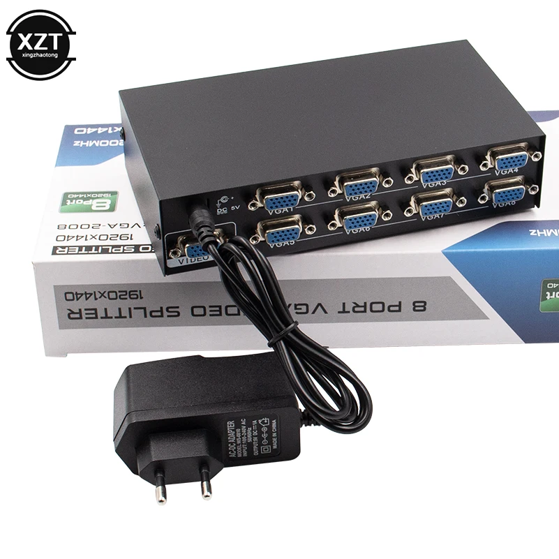 Newest 8 port vga splitter 150 mhz PC to 8 VGA Monitor TV Video Splitter 8 Port VGA Splitter support 1600*1280