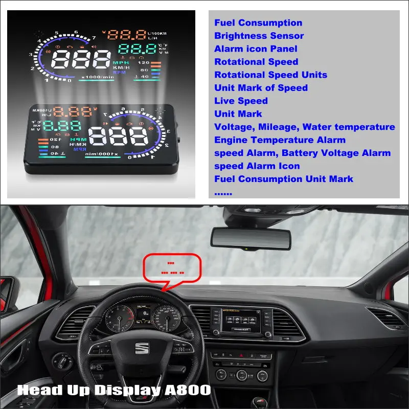 

Car HUD Head Up Display For SEAT Leon 1P 5F MK2 MK3 2006-2019 Auto Accessories Overspeed Safe Driving Screen Plug And Play Film