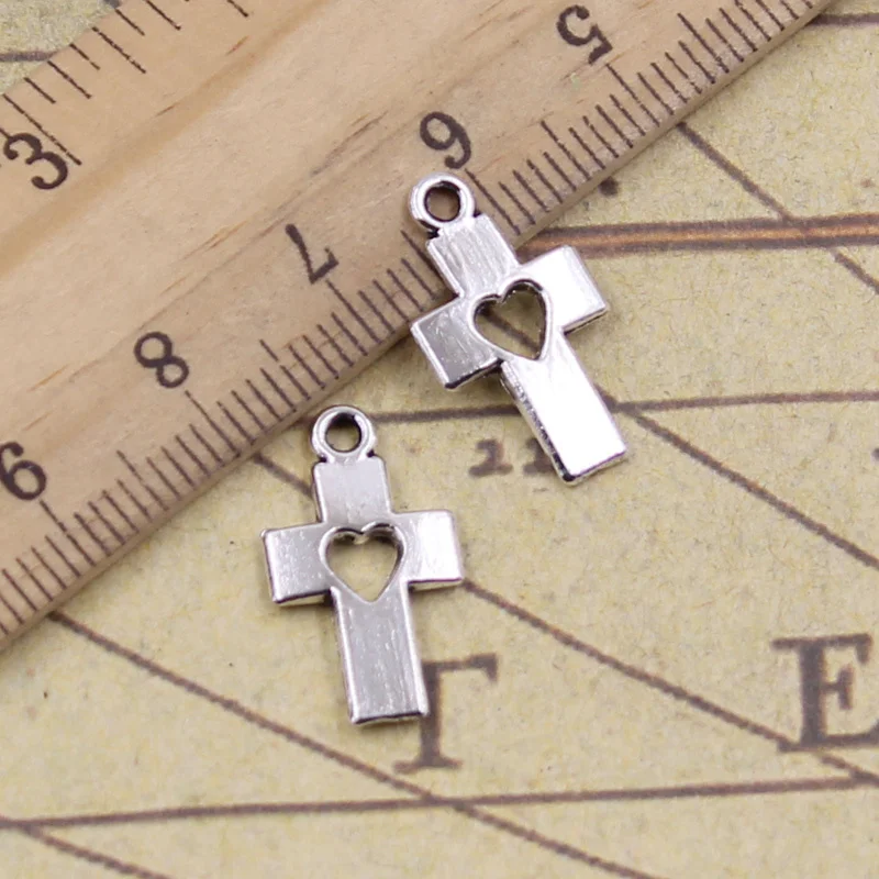 40pcs Charms Cross Heart Cut Out 18x10mm Tibetan Bronze Silver Color Pendants Antique Jewelry Making DIY Handmade Craft Bracelet