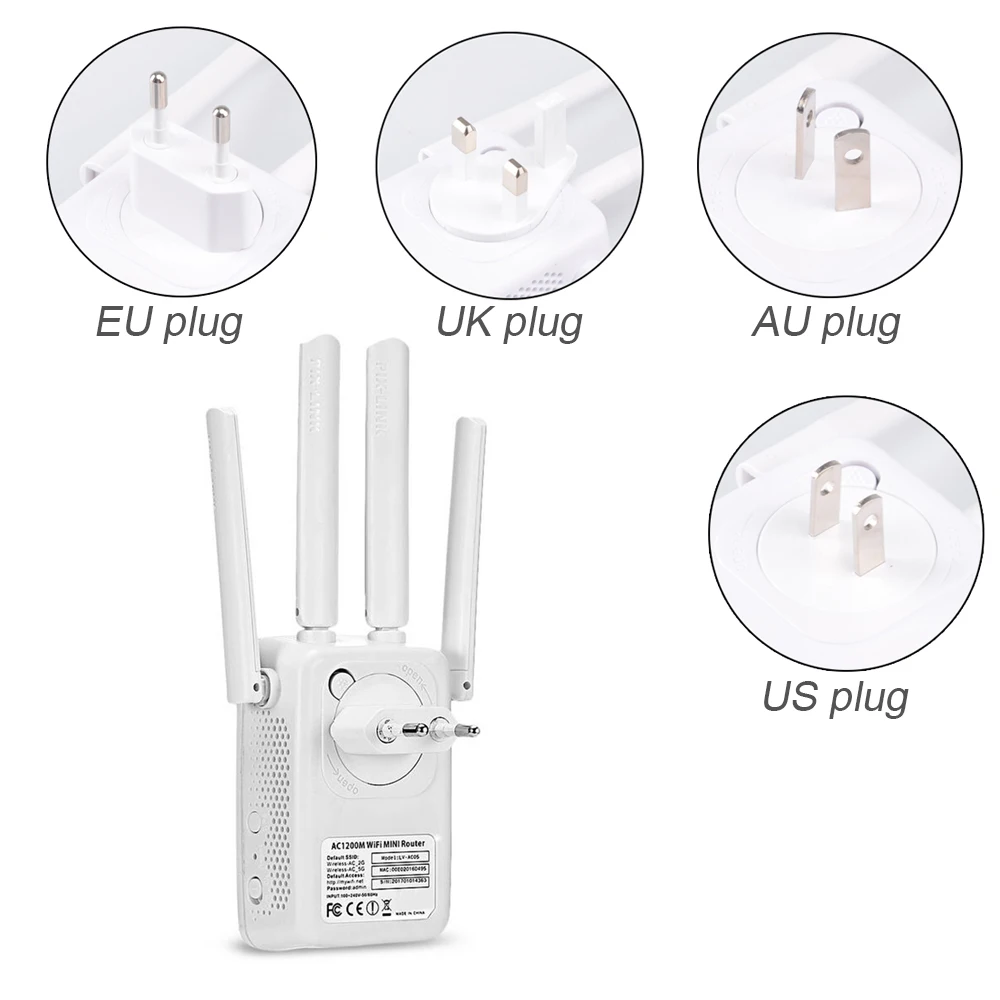 Imagem -04 - Mini Roteador Wi-fi Ac1200 Repetidor de Longo Alcance Extensor Banda Dupla 2.4g 5ghz Firmware Inglês ue Eua au Plugue de Parede