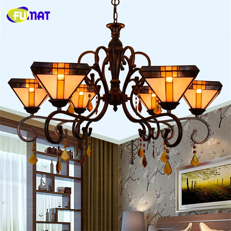 

FUMAT Tiffany Creative Vintage Pendant Lights Living Room Brief Crystal Dining Room Artistic LED Stained Glass Pendant Lamps