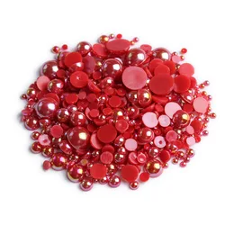 Shiny ABS Half Round Red AB Mix Size 2mm/3mm/4mm/5mm/6mm/8mm Flatback Pearls 15g Beads Diy Accessories Free shipping