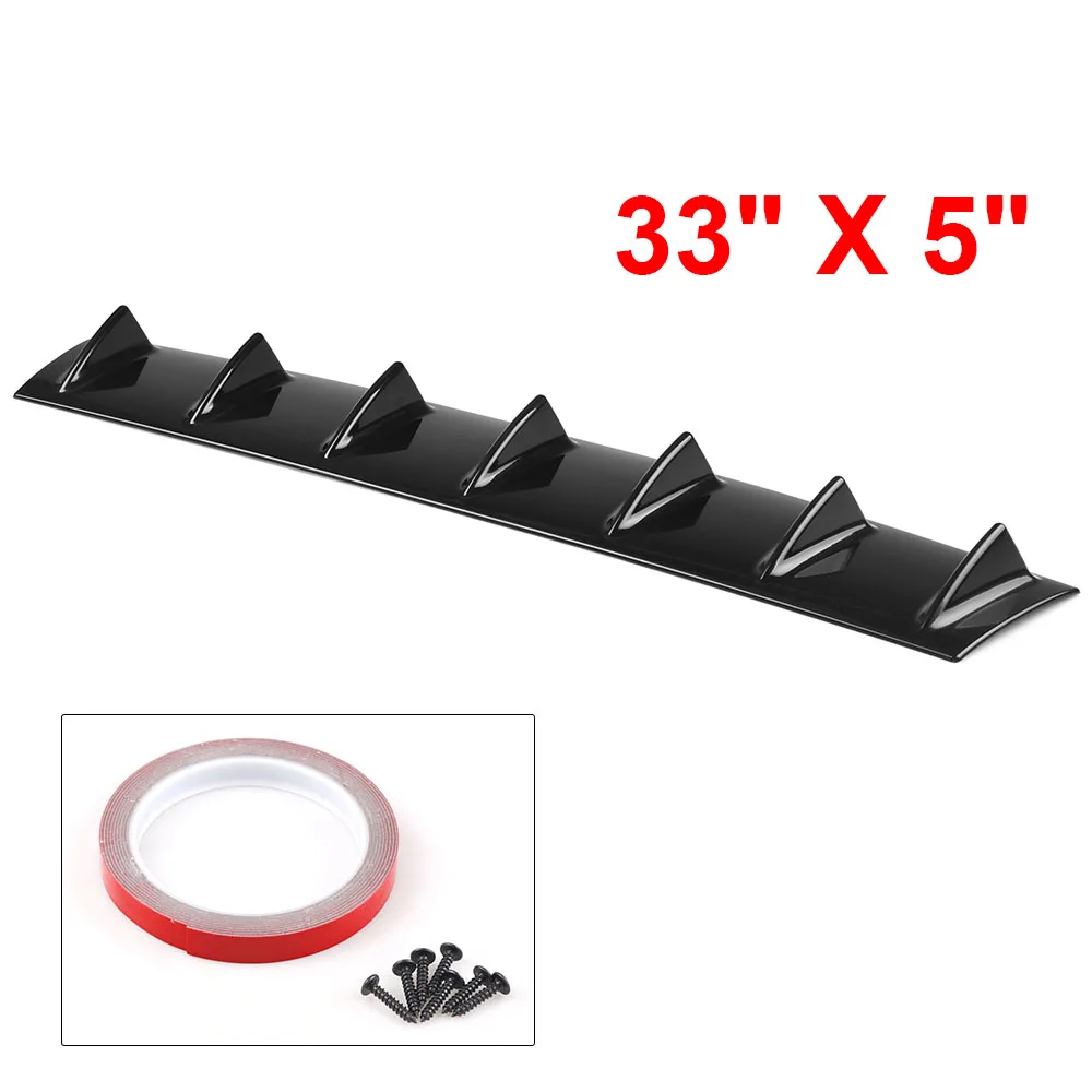 ABS Plastic Universal Black Rear Bumper Lip Chassis Diffuser Spoiler 7 Fin Shark Fin Style