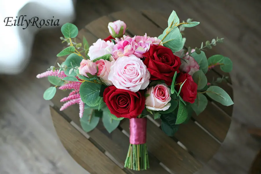 Novo buquê de casamento mariage vermelho rosa hortênsia rosa articielle simulação noiva fotografia segurando flor país buquê de noiva