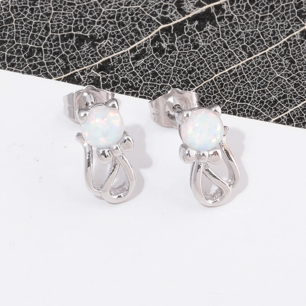 CiNily مكون الأزرق والأبيض النار أوبال وأقراط فضية اللون جميل القوس عقدة القط أقراط لطيف مجوهرات للنساء الفتيات هدايا