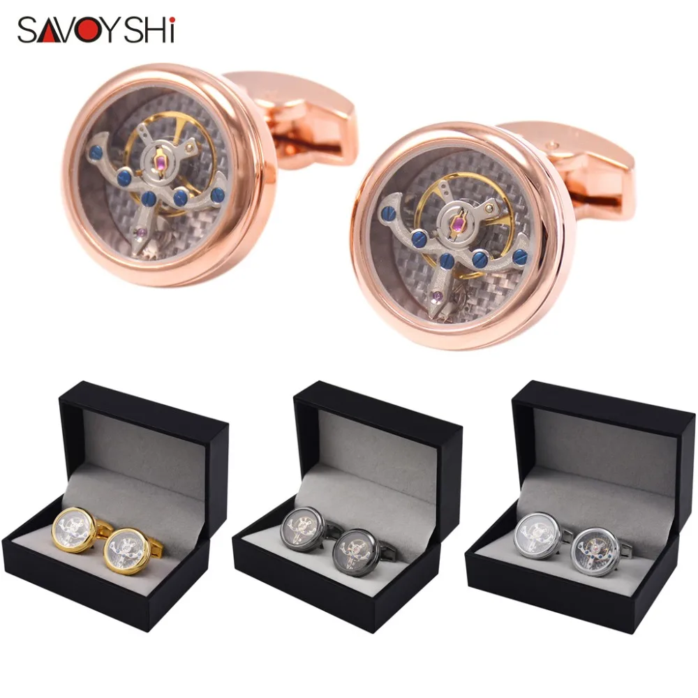 

SAVOYSHI Tourbillon Cufflinks for Mens French Shirt Cuff buttons Functional Mechanical Watch Cuff links Brand Men Jewelry Gift