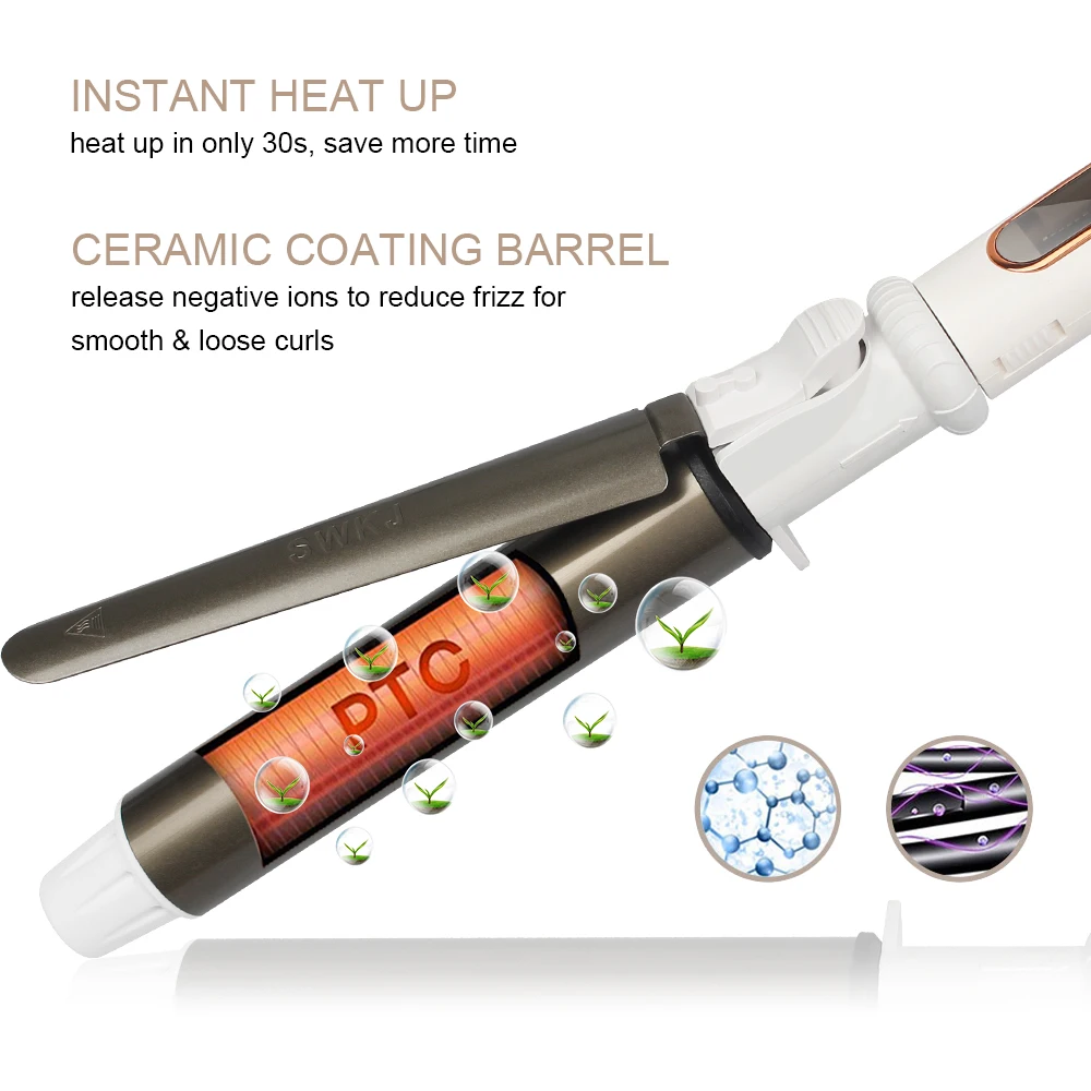 Ushow Curling Iron with Tourmaline Ceramic Technology and Digital Controls with Heat Resistant Silicone Mat