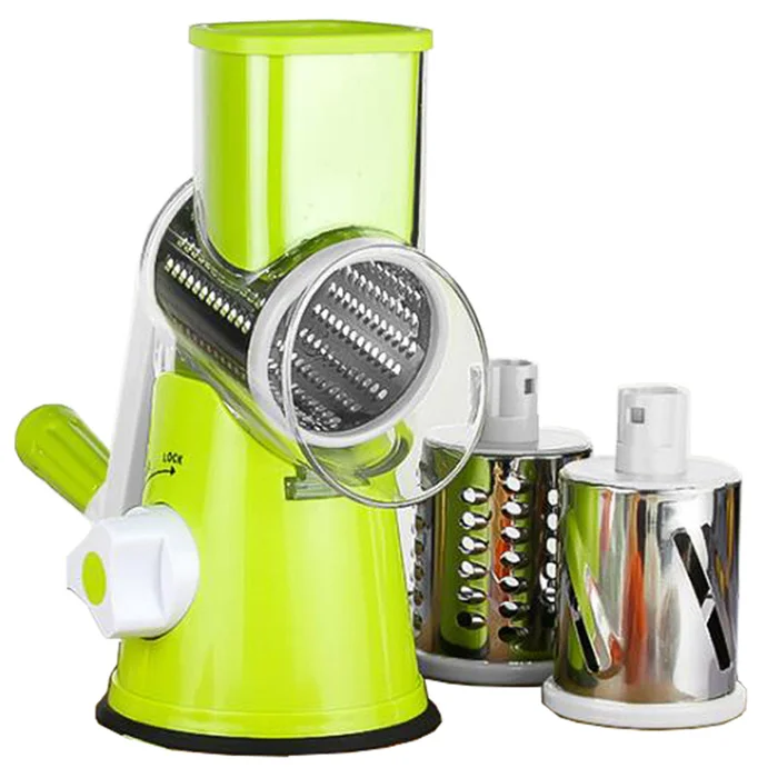 LMETJMA Manuelle Dreh Gemüse Hobel Cutter Küche Gemüse Käse Reibe Chopper mit 3 Sharp Edelstahl Trommeln KC0082