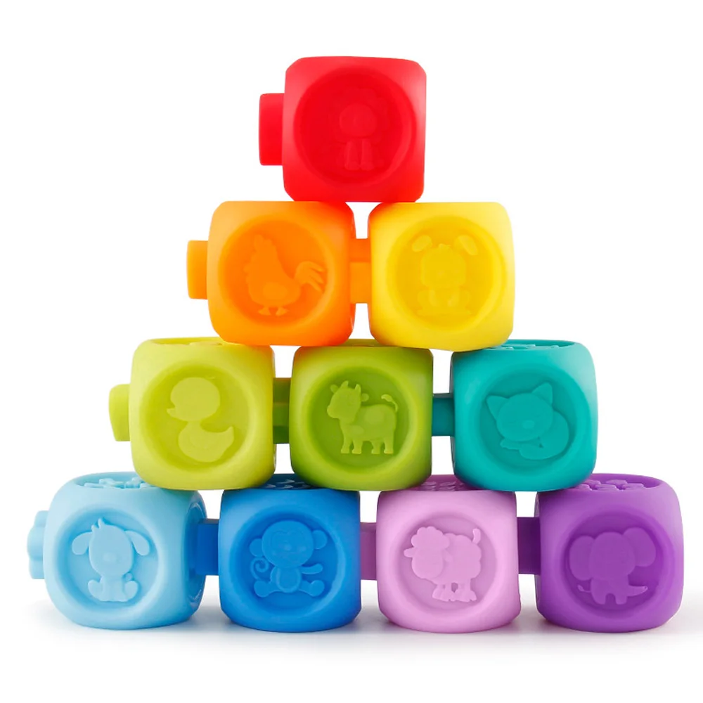 

10Pcs/Set Colorful Baby Blocks Toys With Sound Soft Rubber Cubes Building Blocks Early Educational Toys For Children Kids