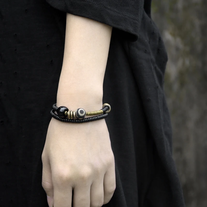 Black Onyx Anti-evil Eye Ebony Beads Bracelet Ethnic Unique Personalized Gift Meditation Unisex Jewelry Trend 2022 Women Bangles