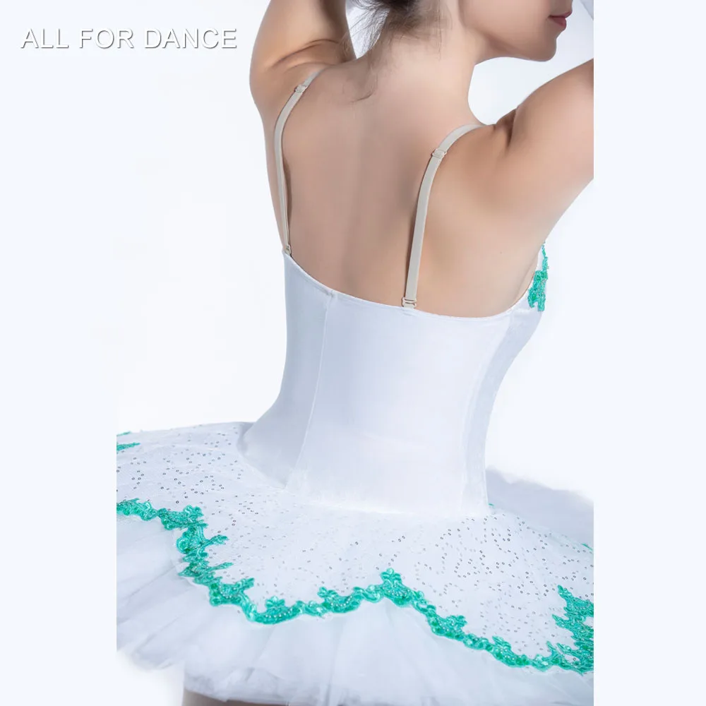 BLL063 New Arrival Pre-professional Ballet Tutu Girls & Women Ballet Costume White Pancake Tutu with Green Trim Performance Tutu