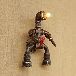 Iron Water Pipe Wall Lamp Creative Retro Loft Vintage Robot Light Bedroom Bedside Corridor Study Bar Club Cafe Lamp Sconce Bra