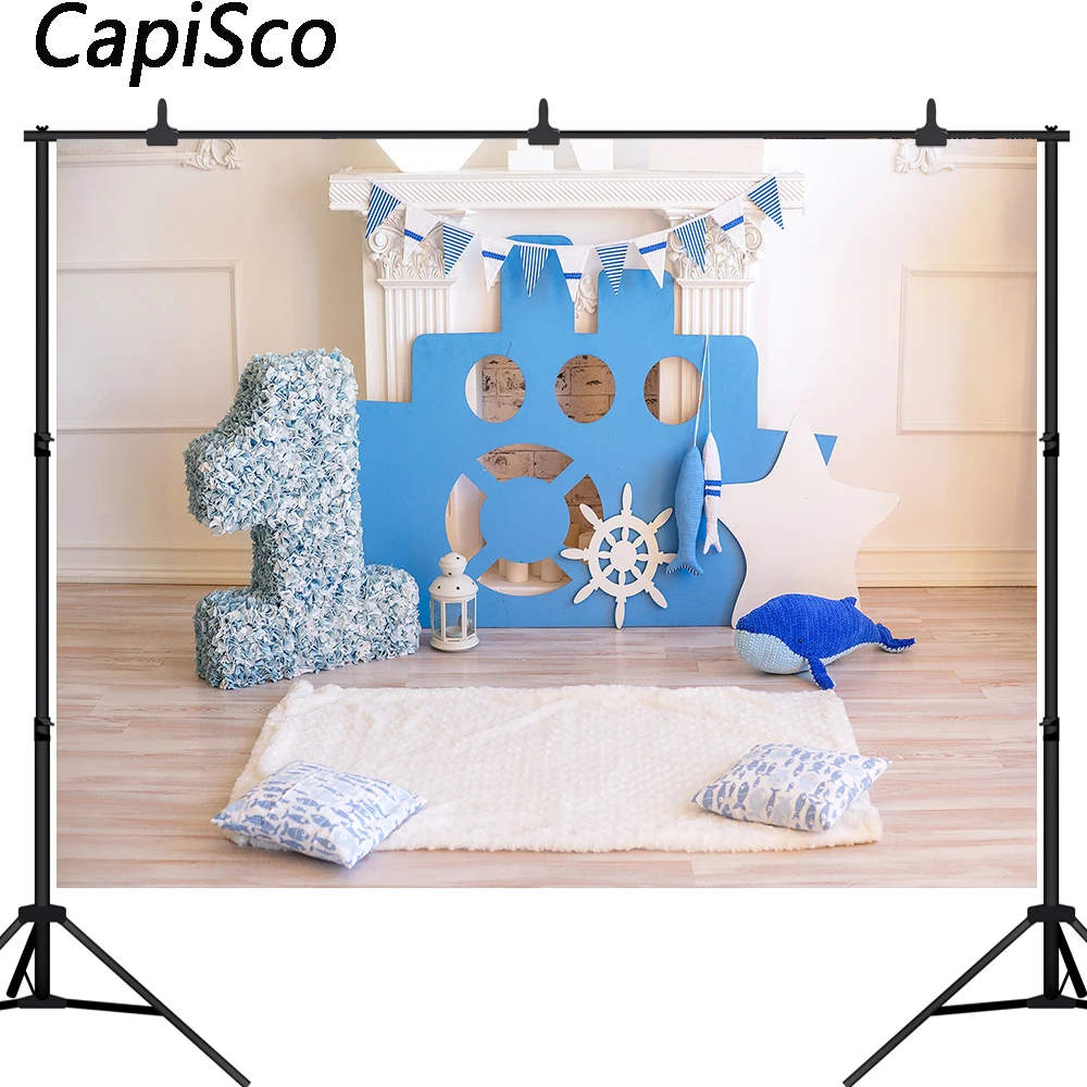 

Capisco Baby 1st Birthday Party Photography Background Navigation flower flag fireplace Photographic Backdrops For Photo Studio