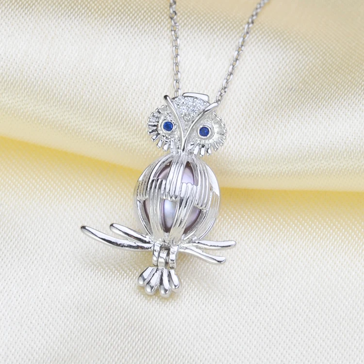 S925 Sterling Silver Cage Pendant In Owl Design Pearl Pendant Holder Women DIY Pearl Pendant Components 3Pcs/Lot