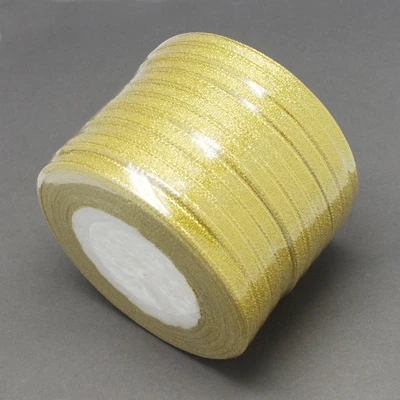 

Ribbon, DIY Material for Organza Bow, Double Sided, Golden Color, Size: about 6mm wide, 25 yards/roll