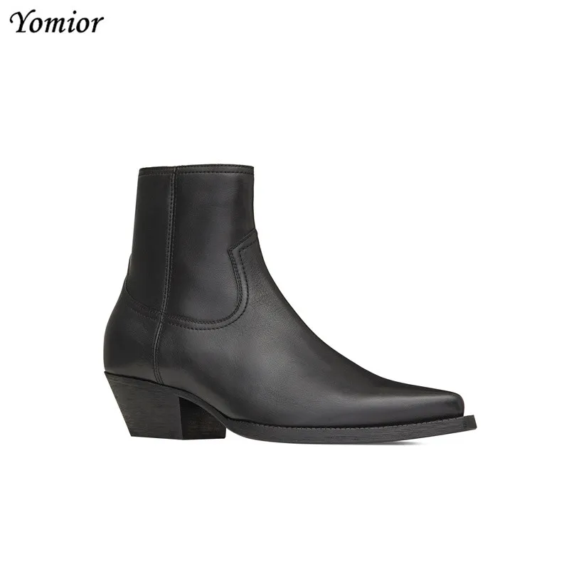 Yomior Genuine Leather Pointed Toe Men Ankle Boots Fashion British Comfortable Chelsea Boots Casual Vintage Party Gentleman Boot