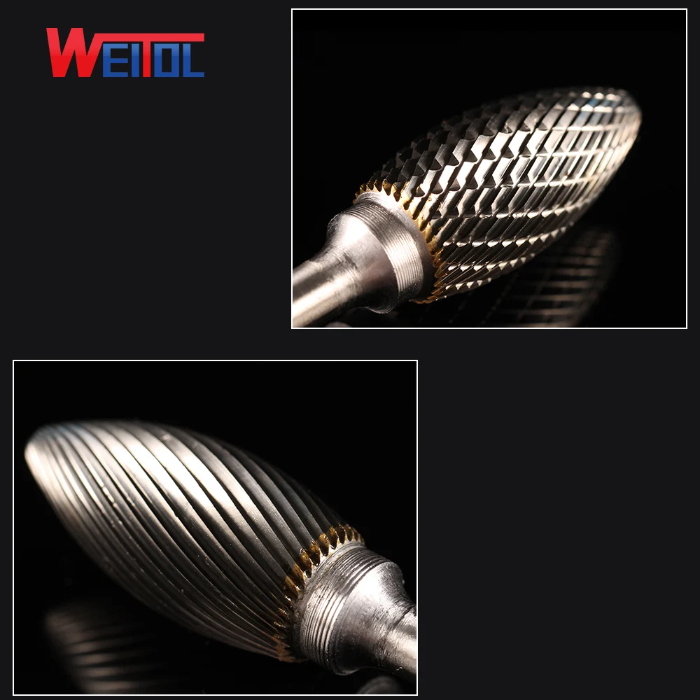 Weitol  6mm H type carbide rotary files single cut/ double cut carbide burrs solid carbide cutter bits cnc tools