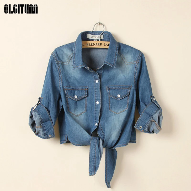 OLGITUM Fashion 2019 Summer Women Cowboy Jacket Small Shawl Cardigan Knotted  Short Jacket Clothing Denim Jacket Plus Size S992Y