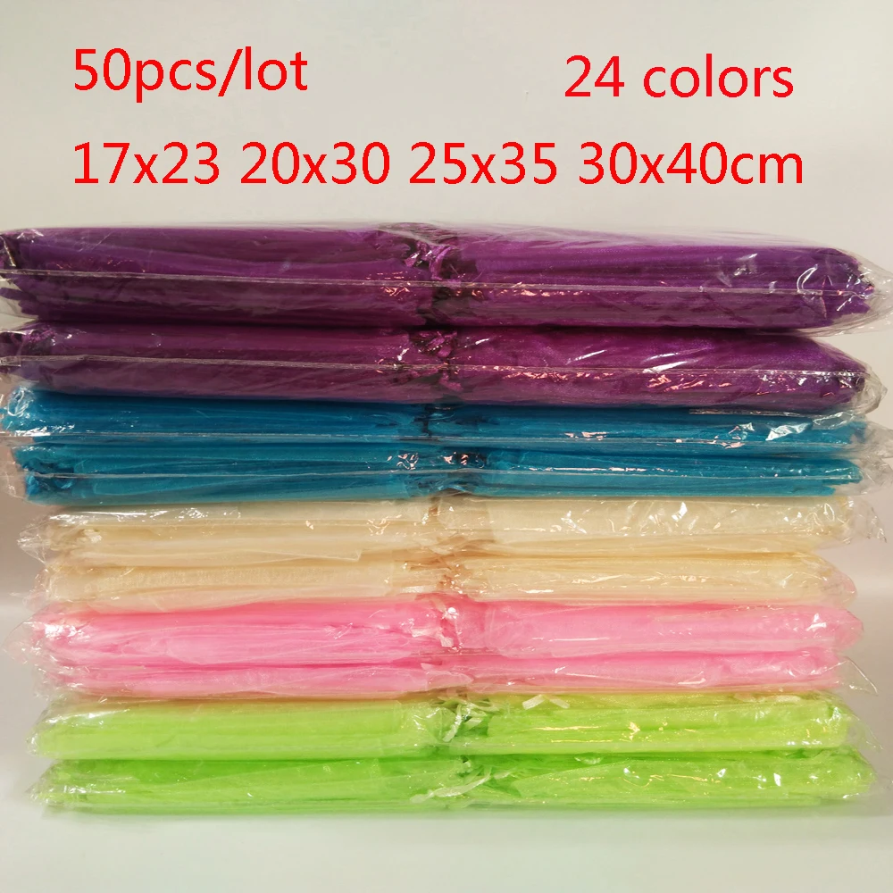 50pcs Jewelry Gift Bag 17x23 20x30 25x35 30x40 Wedding Party Christmas Organza Gift bags Drawstring Jewelry Packaging Pouch Bags