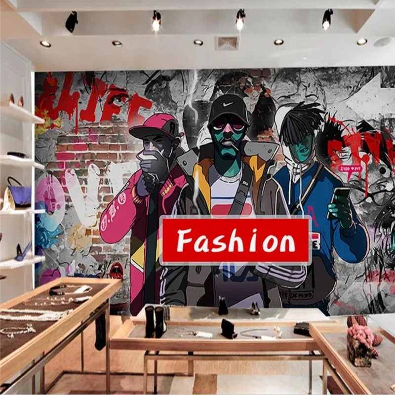 Custom wallpaper hand-painted personality street fashion doodle hip hop clothing store tooling background wall painting