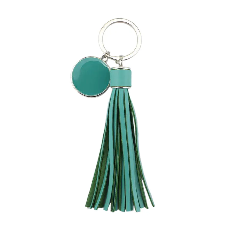 ZWPON Fashion PU Leather Tassel Monogram Enamel Disc Blank Only Key Chains for Women Bag Keychains Unique Handbags Accessories