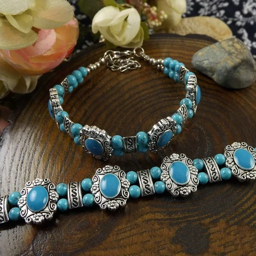 Tibetan Silver color Bohemia Bracelet Bead Stone Adjust Size Bangle Hot sale Jewelry Blue/Red/Black A207G