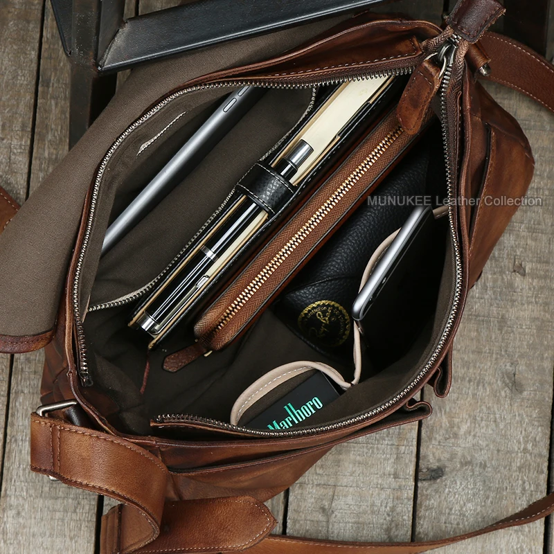 Bolsa de ombro masculina couro legítimo, bolsa tira-colo atravessada lazer vintage marrom