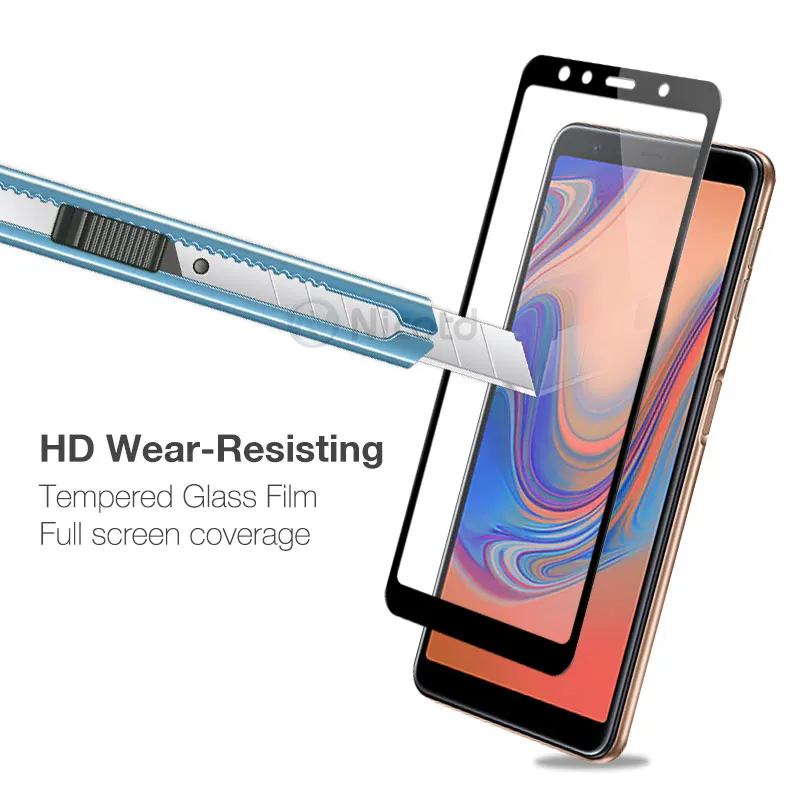 Untuk Samsung Galaxy A7 2018 6.0 Tempered Glass untuk Samsung A7 2018 7 A750F A750 SM-A750F Pelindung Layar Penuh penutup Kaca Film