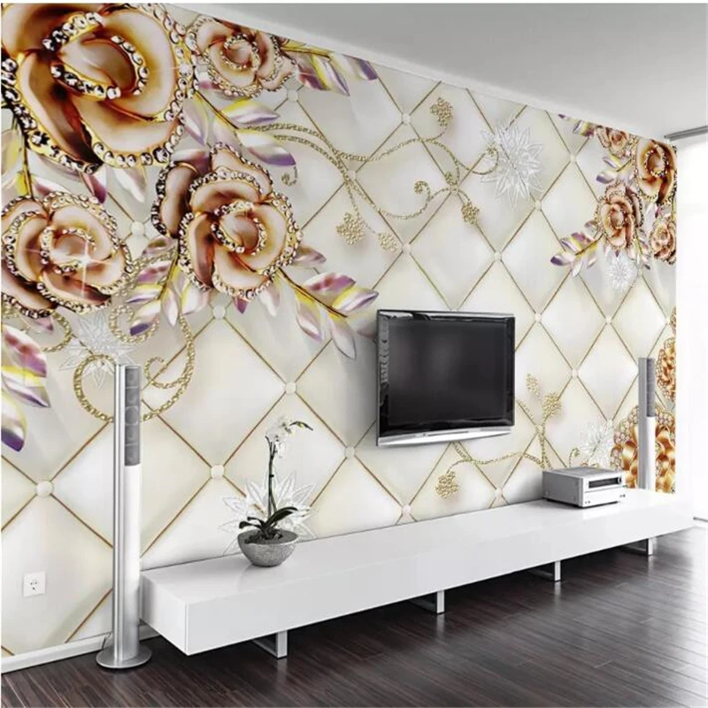 

wellyu papel de parede 3D Custom wallpaper Modern minimalist fashion 3D diamond-encrusted rose European style wall tapety