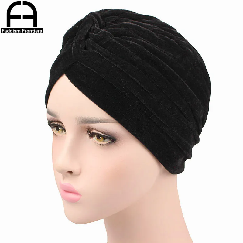 Fashion Women Velvet Turban Neon Casual Twist Stretch Turban Headband Chemo Hat Hijab Turbante Hair Accessories