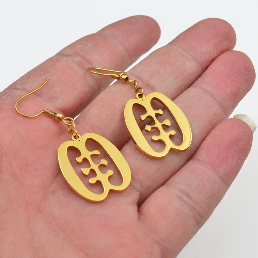 Anniyo African Symbol Earrings Gold Color & Stainless Steel Material Adinkra Gye Nyame Earrings Ethnic Jewelry #074021