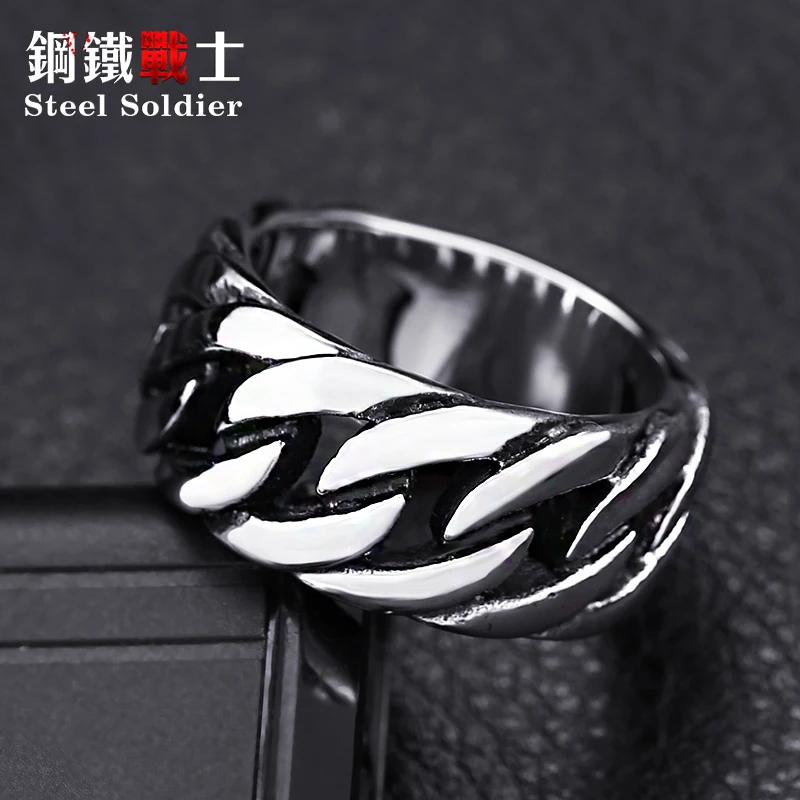 steel soldier titanium steel Gothic chain ring personality retro ring for men stainless steel ring jewelry