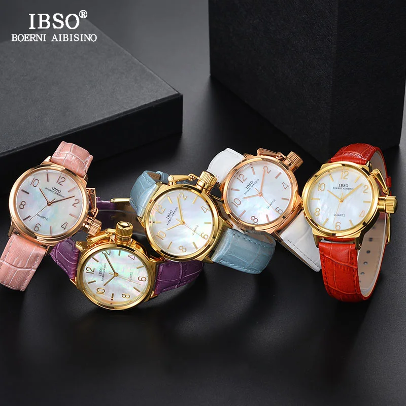 Ibso relógio de quartzo clássico feminino, pulseira de couro genuíno, relógio de pulso para mulheres