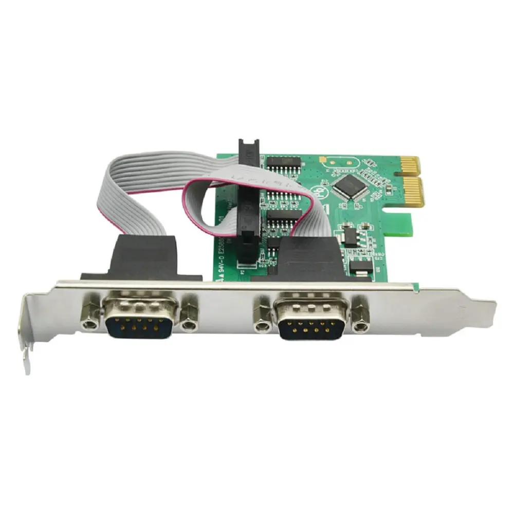 PCIe Serial Expansion Card PCI Express 1.0 x1 to 2 Port Industrial DB9 COM RS232 Converter Adapter Controller for Desktop PC