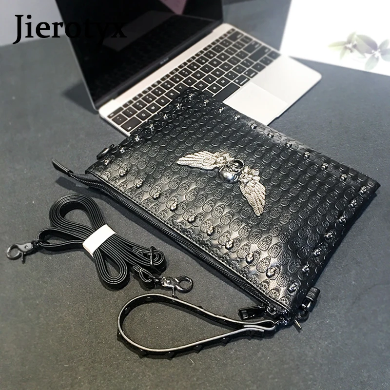 JIEROTYX Messenger Bag Envelope Bags Day Men Shopping Bags Thin Purse Black Angel Skeleton Men A4 Shoulder Bags Handbag On Sale