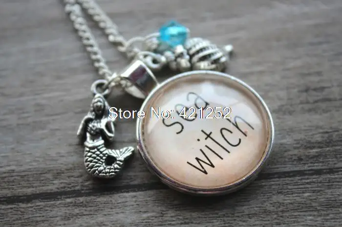 Little Mermaid quot Inspired Necklace. Villain Ursula Sea Witch. Charm Pendant Silver colored crystal for women or girls