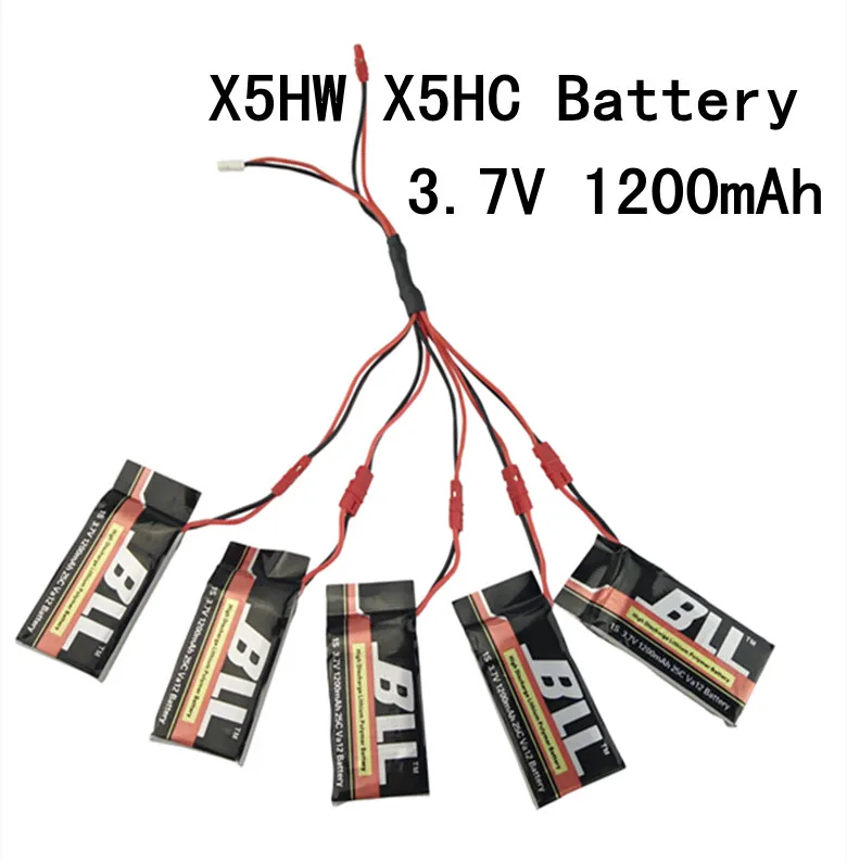 5PCS 3.7V 1200mah LiPo Battery +  1 points 5 conversion line  for SYMA X5HW X5HW RC Drone Quadcopter Spare Parts Set