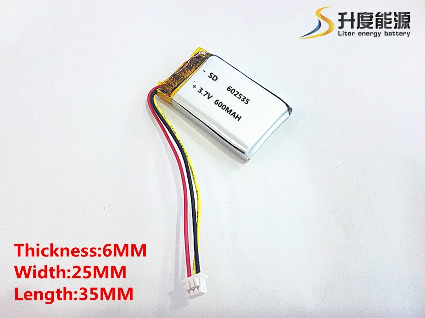 Li-polymer MODEL 602536 602535 600mah 3.7V lithium polymer battery MP3 MP4 GPS The connector