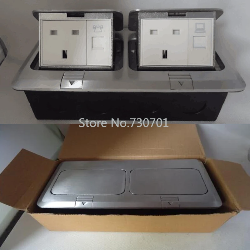 

Aluminum material silver floor mounted socket box with 2 *UK/USA/EU/AU power + 2 *RJ45 ,copper material available 200 pcs