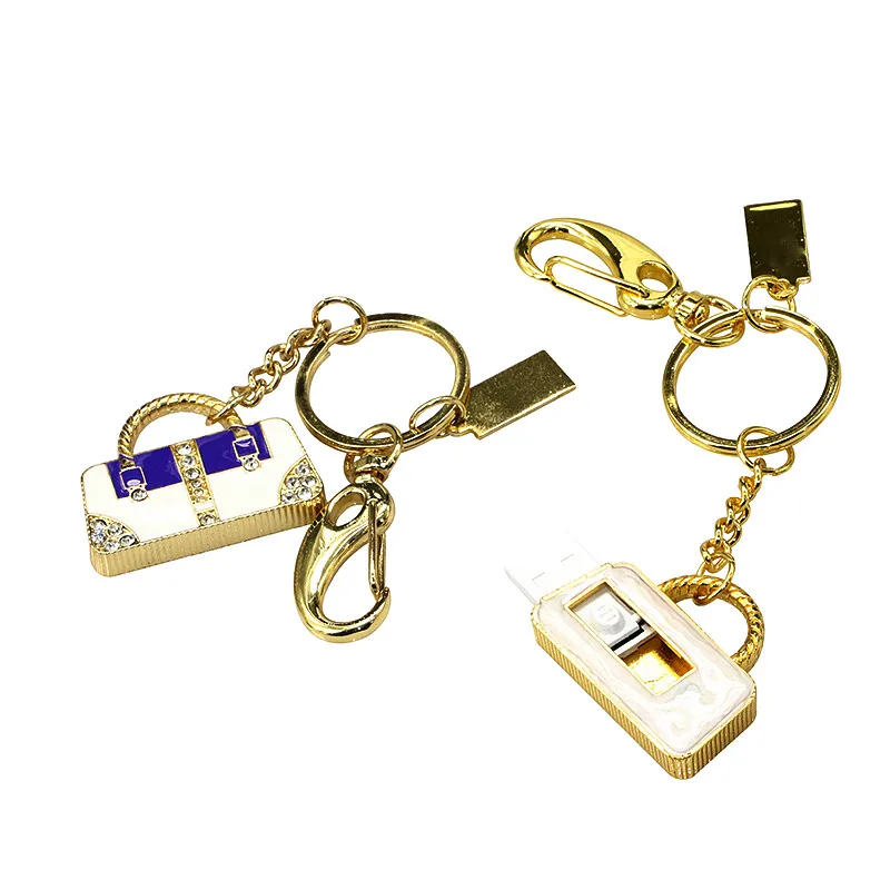Đèn LED Cổng Usb Vàng Và Sọc Túi Xách Túi Kim Cương Ổ Đĩa U Bút Tặng Bộ Trang Sức 4GB 8GB 16GB 32GB 64GB Pendrive Nhớ Đĩa