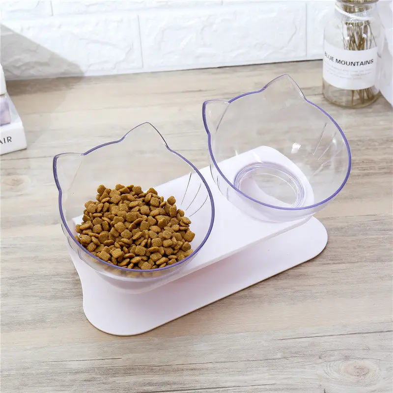 

Explosive Cat Double Bowl Cat Bowl Dog Bowl Transparent AS Material Non-slip Food Bowl With Protection Cervical Transparent Cat