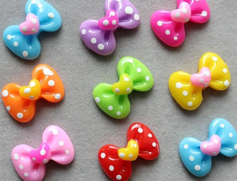 200pcs Resin Flatback Cute polka dots heart bow decoden cabochon Cabs -DIY scrapbook, hair bow and flower centers