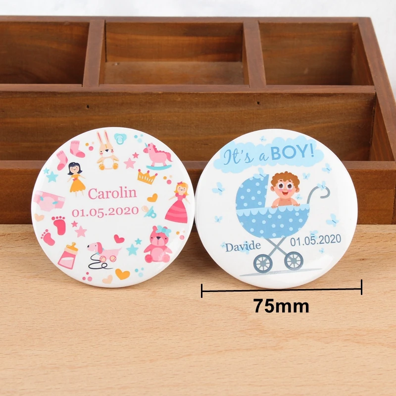 

30pcs Custom logo Pocket Mirror Personalized Makeup Mirror Baby Shower Favor Baptism Gift happy birthday party decorations kids