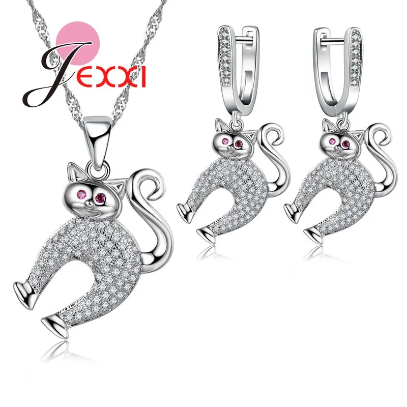 New lemur Girls Bijoux Fashion Jewelry Sets Women 925 Sterling Silver Needle Necklace/Drop Earrings Jewellery For Female