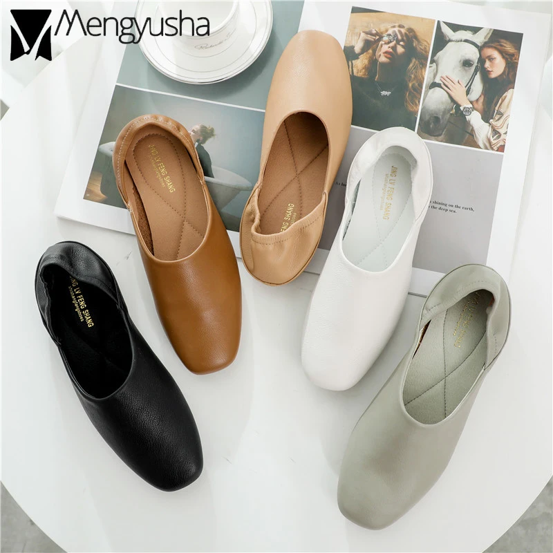 Ladies Flats new ballerinas soft leather moccasins slip on retro grandma shoes spring summer driving shoes woman mules slippers