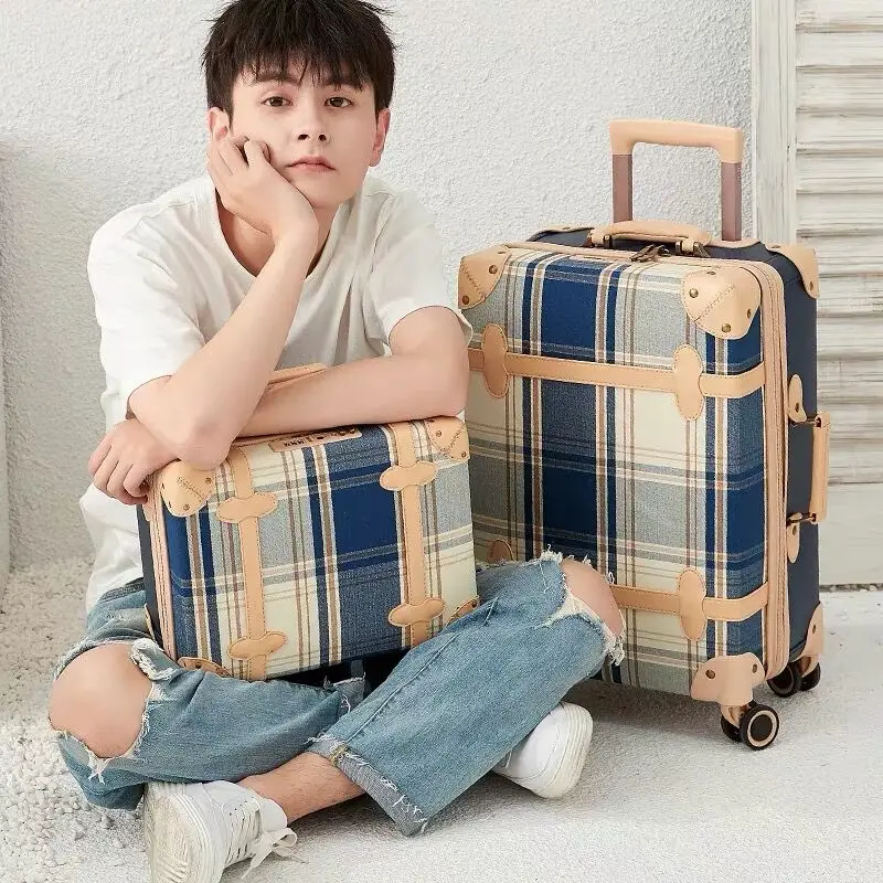 Hot!New Retro Striped lattice Travel Bag Rolling Luggage sets,13\