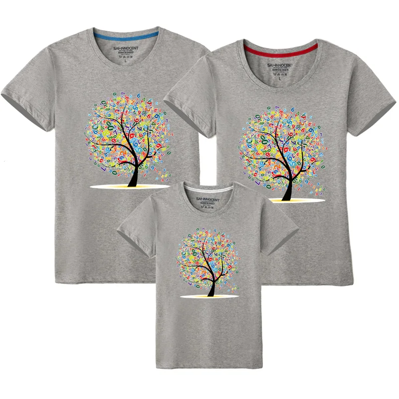 1pcs Number Tree Summer Family Matching T-shirts Father Mother Son Daughter Tops Tees Couple Cotton Clothing