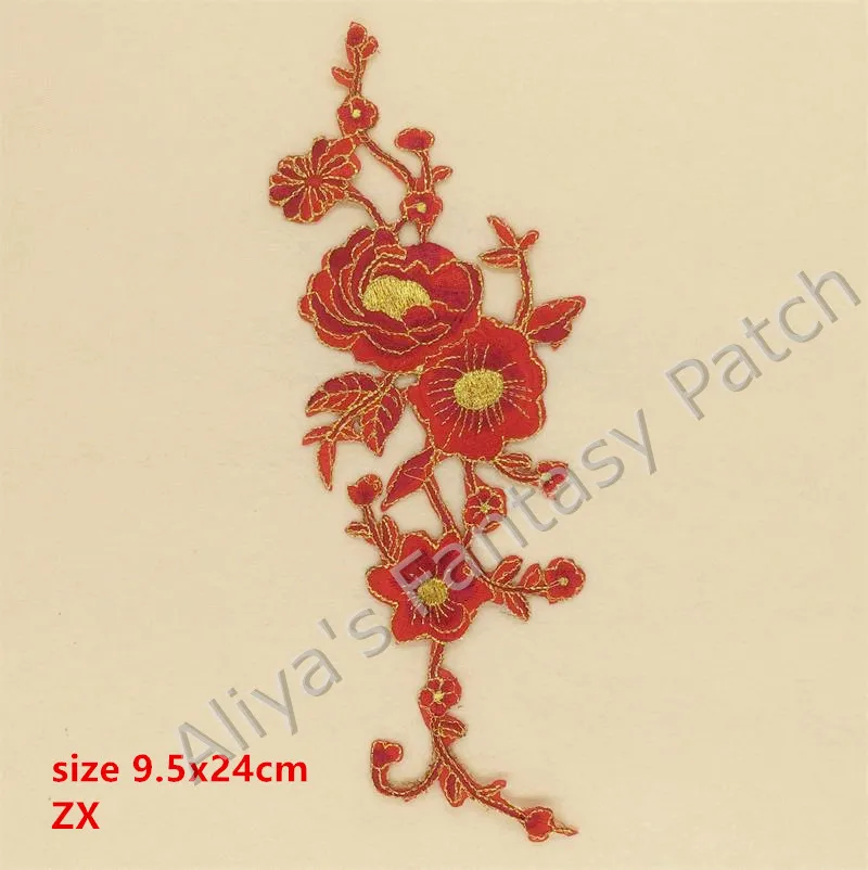 1 pcs big size Flowers embroidered patches iron on Motif Applique ZX Fabric cloth dress chi-pao embroidery accessory